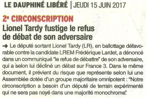 communique,tardy,les republicains,legislatives 2017,haute-savoie,france3,debat