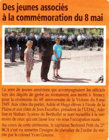 ceremonie,8 mai,dauphine,presse,annecy,faverges,sevrier