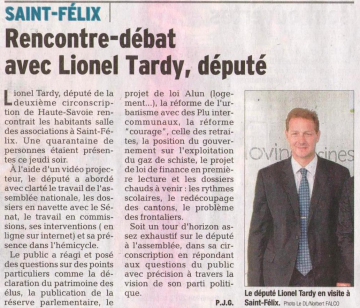 presse,dauphine,hebdo,essor,saint-felix,rencontre,debat,lionel tardy,militants,public,ump 74,2ème circonscription,ump