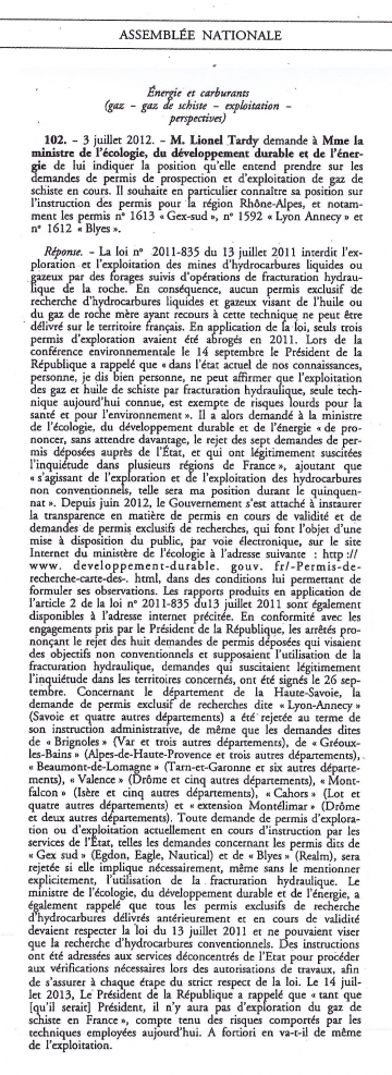 gaz de schiste,gaz,permis,gouvernement,question écrite