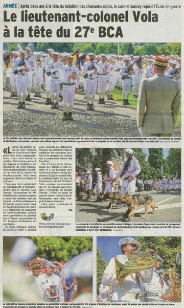 presse,dauphine,sansey,vola,annecy,27eme bca,chasseurs alpins,passation,commandement,tardy