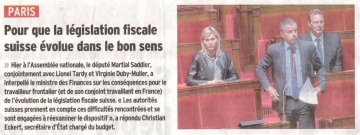 presse,dauphine,question,gouvernement,suisse,frontalier,communique de presse,fiscalite