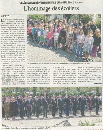 ceremonie,8 mai,dauphine,presse,annecy,faverges,sevrier