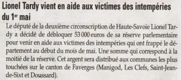 presse,dauphine,thônes,faverges,intempéries,inondations,pluies,réserve,parlementaire,subventions,communes,travaux,doussard,les clefs,giez,la balme de thuy