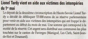 presse,dauphine,thônes,faverges,intempéries,inondations,pluies,réserve,parlementaire,subventions,communes,travaux,doussard,les clefs,giez,la balme de thuy