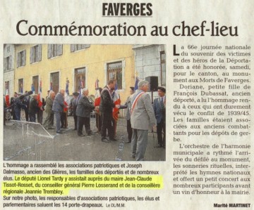 faverges,doussard,talloires,presse,dauphine,ceremonie,deportation,animation,amerique