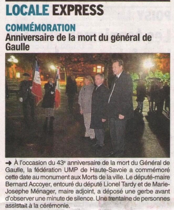 presse,dauphine,ump,commemoration,general de gaulle,monument aux morts,annecy