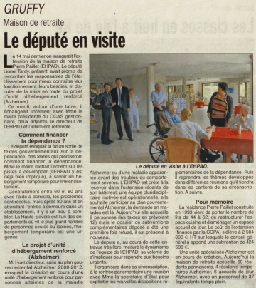 presse,dauphine,gruffy,visite,retraite,dependance,lionel tardy,ephad,personnes agees,ccas