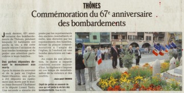 presse,essor,dauphine,anniversaire,bombardement,thones,resistance,ancien combattant,glieres,guerre