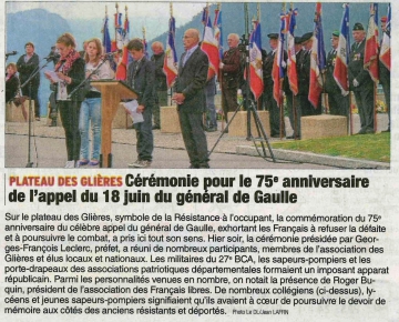 presse,dauphine,plateau des glieres,anniversaire,ceremonie,18 juin,haute-savoie,tardy