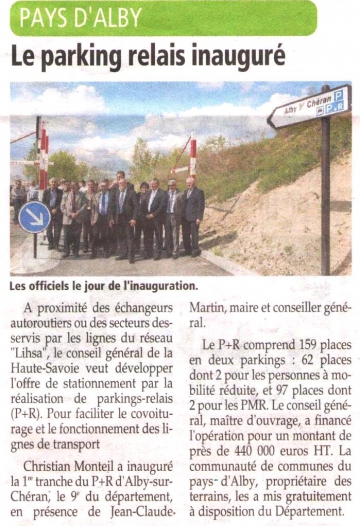 alby-sur-cheran,presse,dauphine,inauguration,parking relais,conseil general,communaute de communes