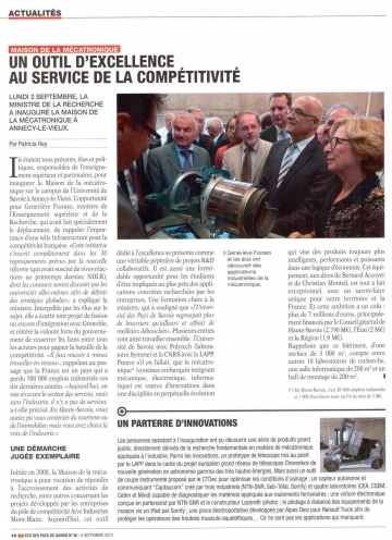 presse,essor,dauphine,annecy-le-vieux,recherche,mecatronique,inauguration,industrie,cnrs,ctdec,pole competitivite,arve industrie,universite