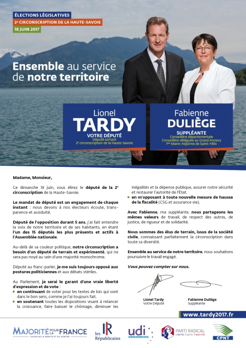 tardy,duliege,annecy,profession de foi,legislatives 2017