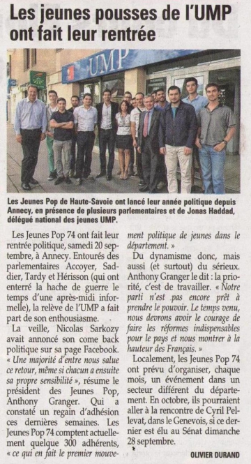 annecy,presse,dauphine,jeunes pop,ump,rentree,parlementaires,accoyer,tardy,saddier,herisson