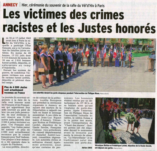 annecy,presse,dauphine,ceremonie,juste,vel d'hiv