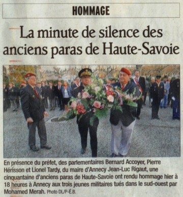 presse,dauphine libere,monument,gerbe,parachutiste,annecy,toulouse