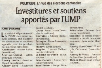 annecy,investiture,ump,elections cantonales,