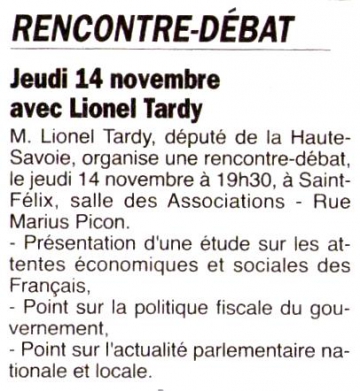 presse,dauphine,saint-felix,rencontre,debat,lionel tardy,militants,public,ump 74,2ème circonscription,ump