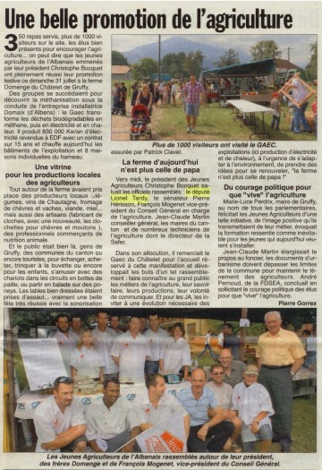 presse,essor,hebdo des savoie,gruffy,fdsea,jeunes agriculteurs,ferme,visite,agriculture,methanisation,terroir,aoc,gaec,ademe,plan de relance