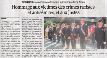 presse,dauphine,annecy,commemoration,hommage,justes,racisme,antisemitisme