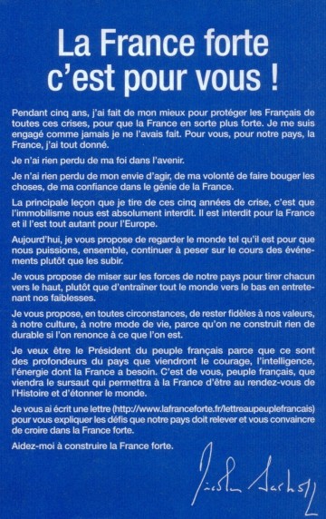 presidentielle 2012,sarkozy,france forte,propositions