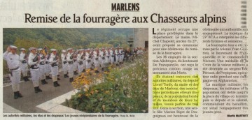 marlens,fourragere,ceremonie,chasseur alpin,27eme bca