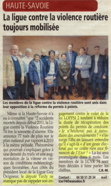 presse,essor,annecy,securite routiere,loppsi,permis a points,departement,lcvr 74