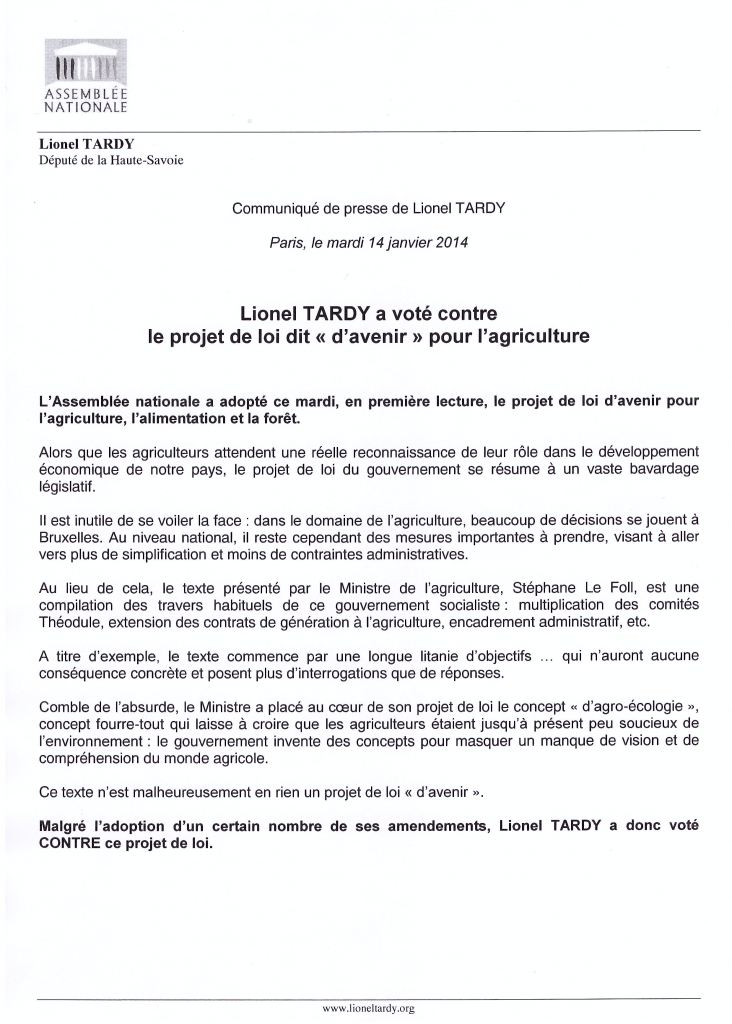 J'ai voté CONTRE le projet de loi sur l'avenir de l'agriculture